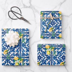 italienischer Stil, mediterran, mosaik, blau, Zitr Geschenkpapier Set