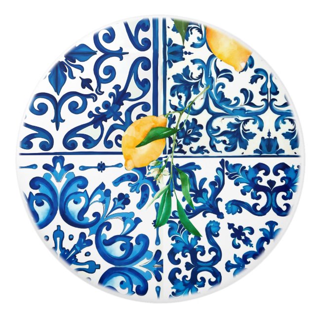 italienischer Stil, mediterran, mosaik, blau, Zitr Keramikknauf (Vorderseite)