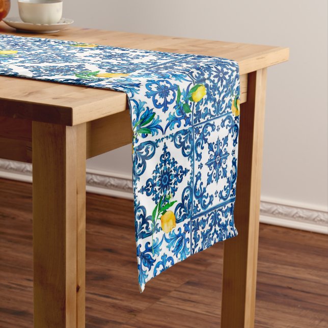 italienischer Stil, mediterran, mosaik, blau, Zitr Mittelgroßer Tischläufer (Beispiel)