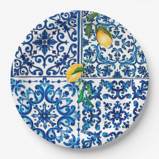 italienischer Stil, mediterran, mosaik, blau, Zitr Pappteller