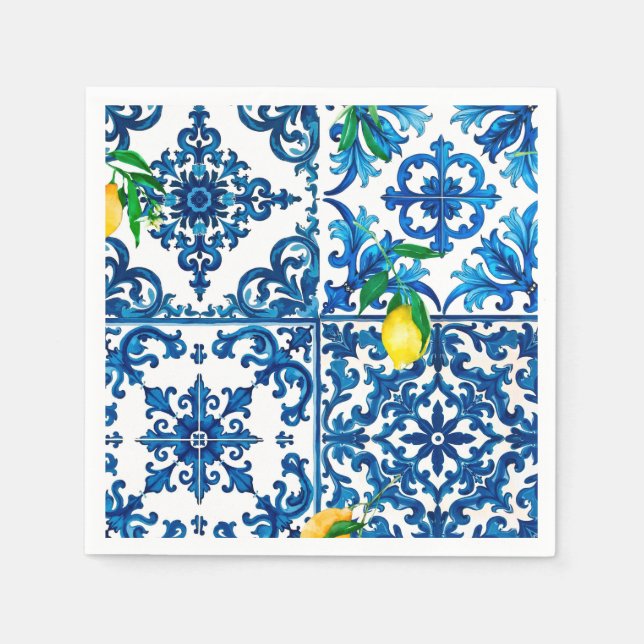 italienischer Stil, mediterran, mosaik, blau, Zitr Serviette (Vorderseite)