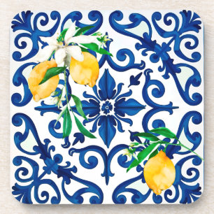 italienischer Stil, Mosaik, Blau, Zitrone, Getränkeuntersetzer