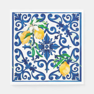 italienischer Stil, Mosaik, Blau, Zitrone, Serviette