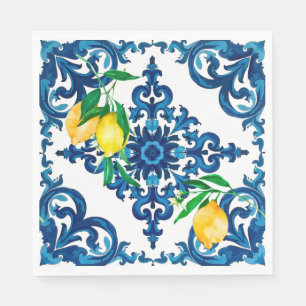 italienischer Stil, Mosaik, Blau, Zitrone, Serviette