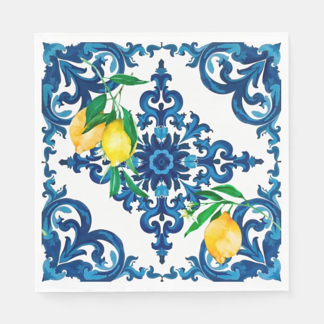 italienischer Stil, Mosaik, Blau, Zitrone, Serviette (Vorderseite)