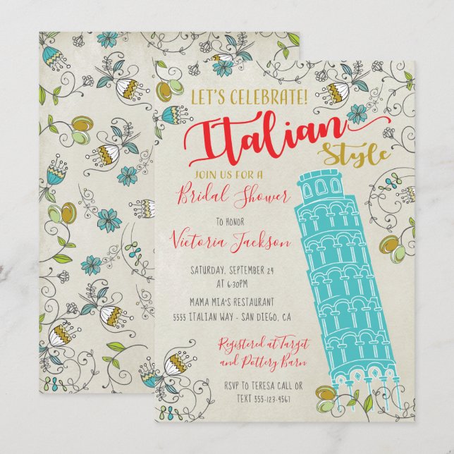 Italienischer Turm von Pisa Bridal Einladungen zur (Vorne/Hinten)