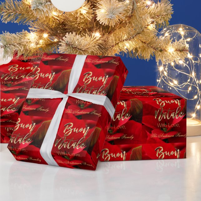 Italienischer Weihnachtsbuon Natale Red Poinsettia Geschenkpapier (Feiertage)