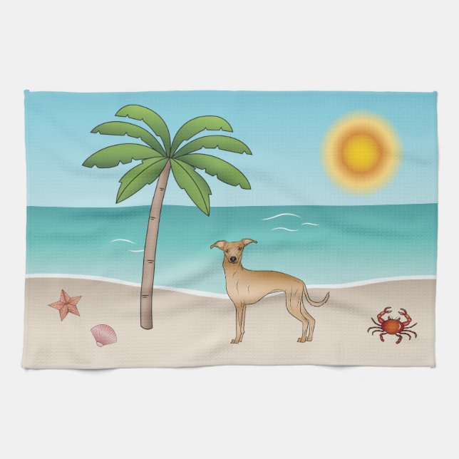 Italienischer Windhund am Tropical Summer Beach Geschirrtuch (Horizontal)