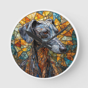 Italienischer Windhund-Hunde-Stabglasskunst Runde Wanduhr