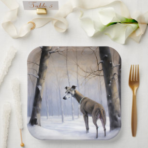Italienischer Windhund lassen es Schnee Weihnachte Pappteller