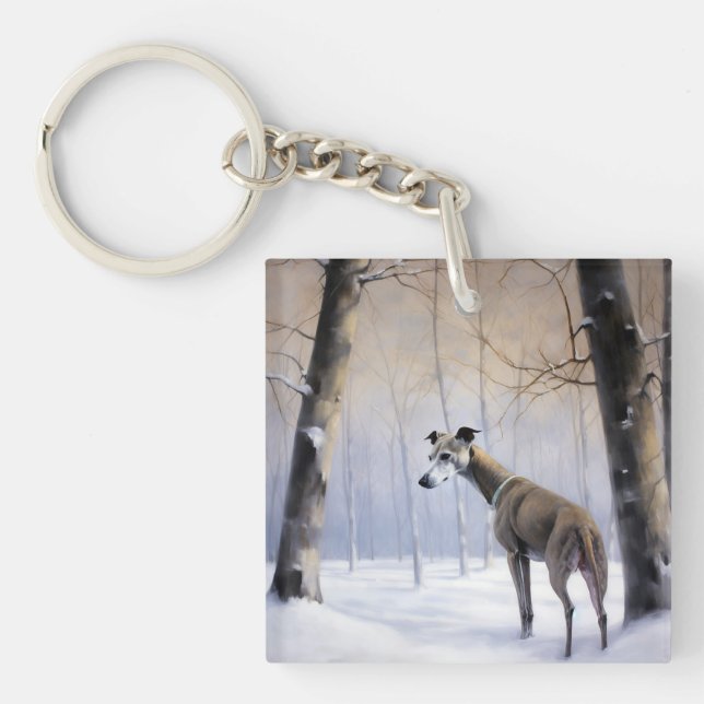 Italienischer Windhund lassen es Schnee Weihnachte Schlüsselanhänger (Vorderseite)