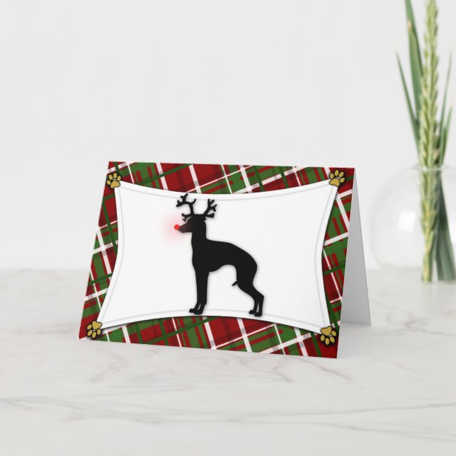 Italienischer Windhund-Ren-Weihnachtskarte Feiertagskarte (Vorderseite)