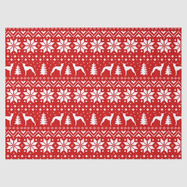 Italienischer Windhund-Silhouette-Weihnachtsmuster Seidenpapier (Vorderseite)