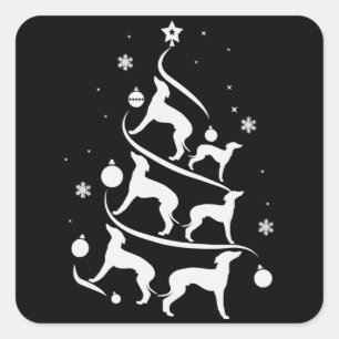 Italienischer Windhund-Weihnachtsbaumliebhaber Quadratischer Aufkleber