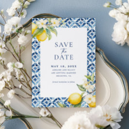 Italienischer Zitrus Lemon Blauer Tile Save the Da Einladung