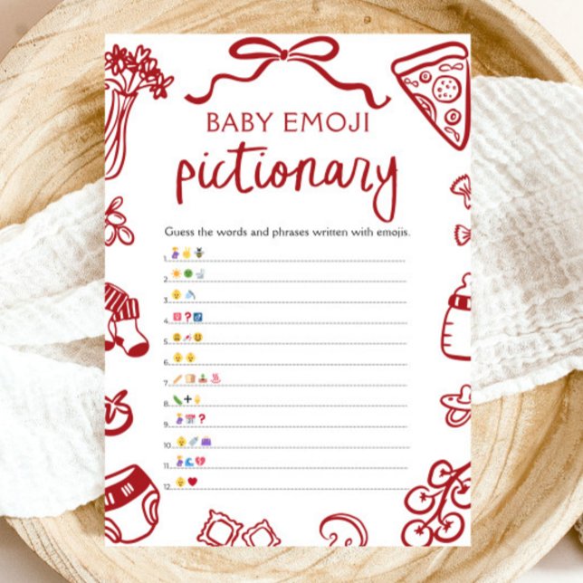 Italienisches Baby Emoji Pictionary Game aus der r Einladung (Red Hand Drawn Italian Baby Emoji Pictionary Game)