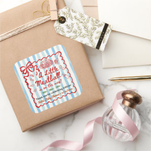 Italienisches Baby-Shower-Thema Blau gestreift mit Quadratischer Aufkleber