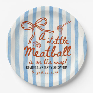 Italienisches Babyshower-Thema Blaue Streifen Pappteller