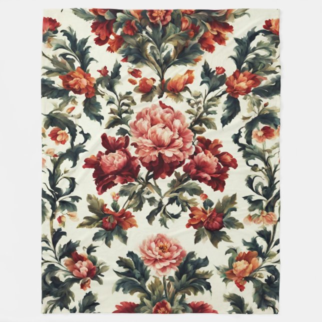 Italienisches Barock. Chic Blume und Blätter Fleecedecke (Vorderseite)