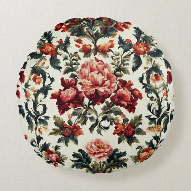 Italienisches Barock. Chic Blume und Blätter Rundes Kissen (Vorderseite)