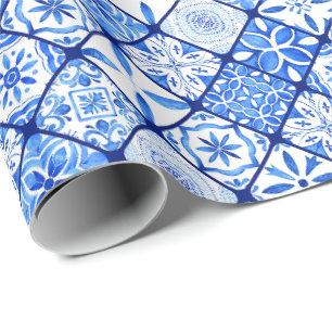 Italienisches Blau-Weiß-Fliesenmuster Geschenkpapier