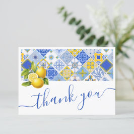 Italienisches Blue Tiles Lemon Summer Brautparty Dankeskarte