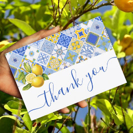 Italienisches Blue Tiles Lemon Summer Brautparty Dankeskarte