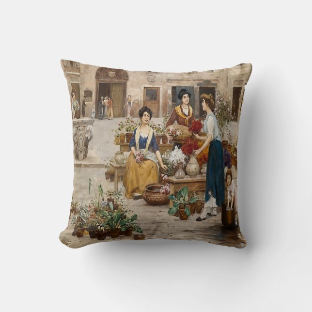 Italienisches Blumen-Markt-Italien im Jahre 1900 Kissen (Vorderseite)