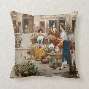 Italienisches Blumen-Markt-Italien im Jahre 1900 Kissen