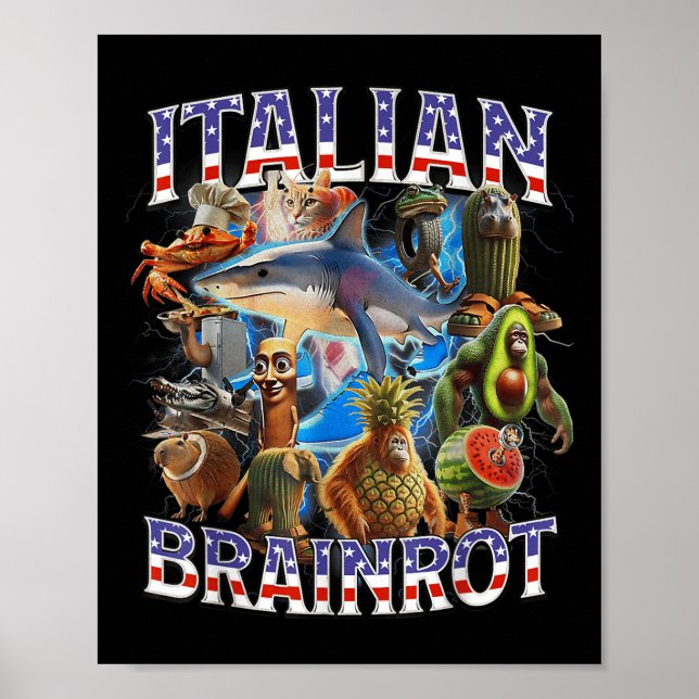 Italienisches Brainrot Big Meme 4. Juli Flag Fuß _ Poster (Vorne)
