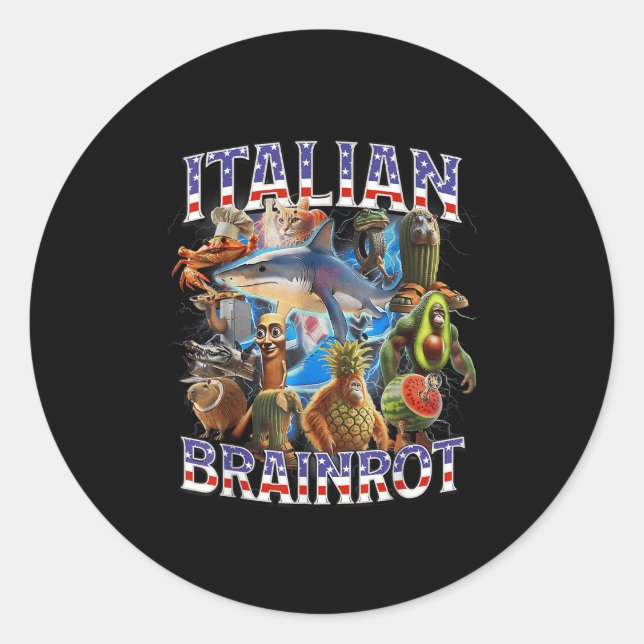 Italienisches Brainrot Big Meme 4. Juli Flag Fuß _ Runder Aufkleber (Vorderseite)