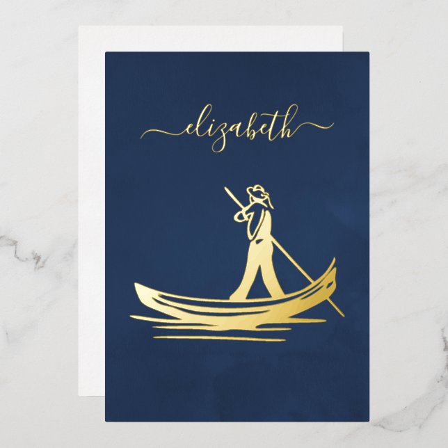 Italienisches Brautparty für Navy und Gold Folieneinladung (Vorderseite/Rückseite)