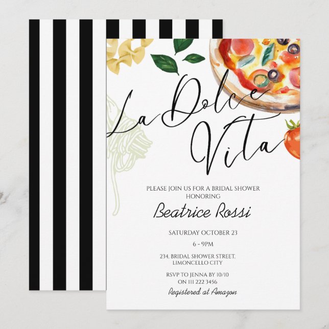 Italienisches Brautparty La Dolce Vita Pizza Pasta Einladung (Vorne/Hinten)