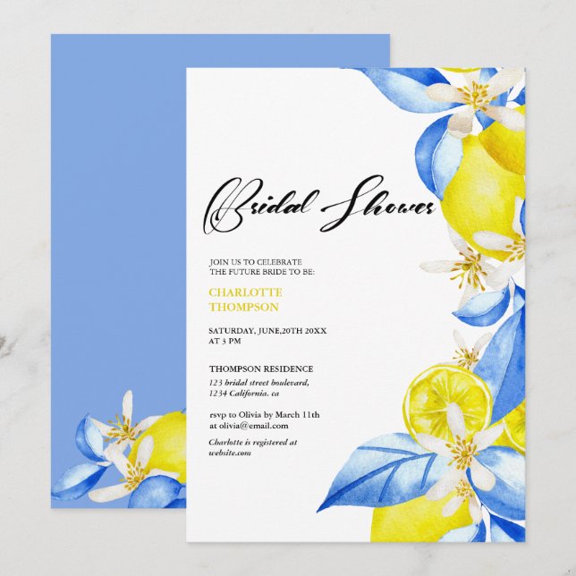 Italienisches Brautparty Lemon Einladung (Vorne/Hinten)