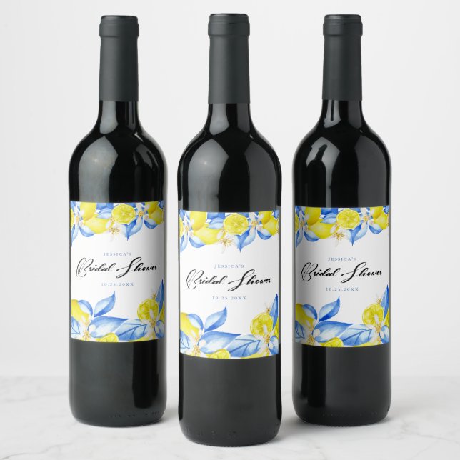 Italienisches Brautparty Lemon Floral Weinetikett (Flaschen)