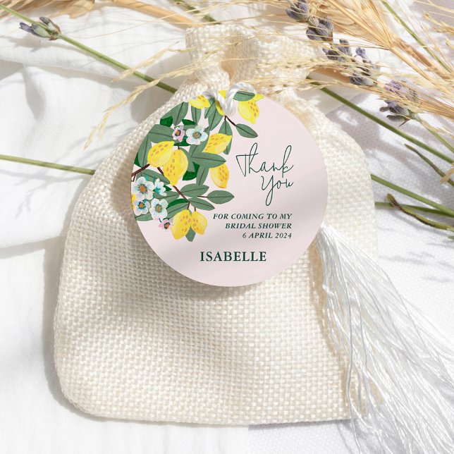 Italienisches Brautparty Lemon Geschenkanhänger (Mediterranean Italian Lemon Pink Bridal Shower Favor Tags)