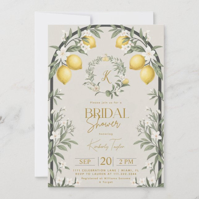 Italienisches Brautparty Lemons Arch Floral Einladung (Vorderseite)