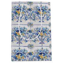 Italienisches Brautparty Tile Blue und Weiß Mittlere Geschenktüte