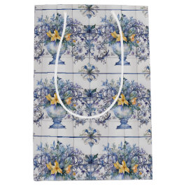 Italienisches Brautparty Tile Blue und Weiß Mittlere Geschenktüte