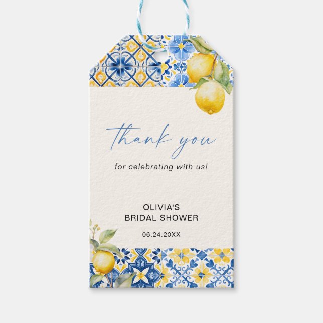 Italienisches Brautparty Tiles Lemon Geschenkanhänger (Vorderseite)