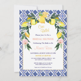 Italienisches Citrus Blue Tiles Summer Brautparty Einladung