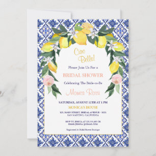 Italienisches Citrus Blue Tiles Summer Brautparty Einladung
