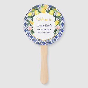 Italienisches Citrus Lemon Blue Tiles Brautparty Fächer