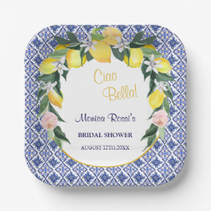 Italienisches Citrus Lemon Blue Tiles Brautparty Pappteller