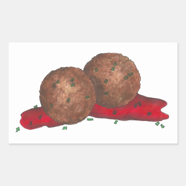 Italienisches Essen Fleisch Balls Marinara Sauce Rechteckiger Aufkleber (Vorderseite)