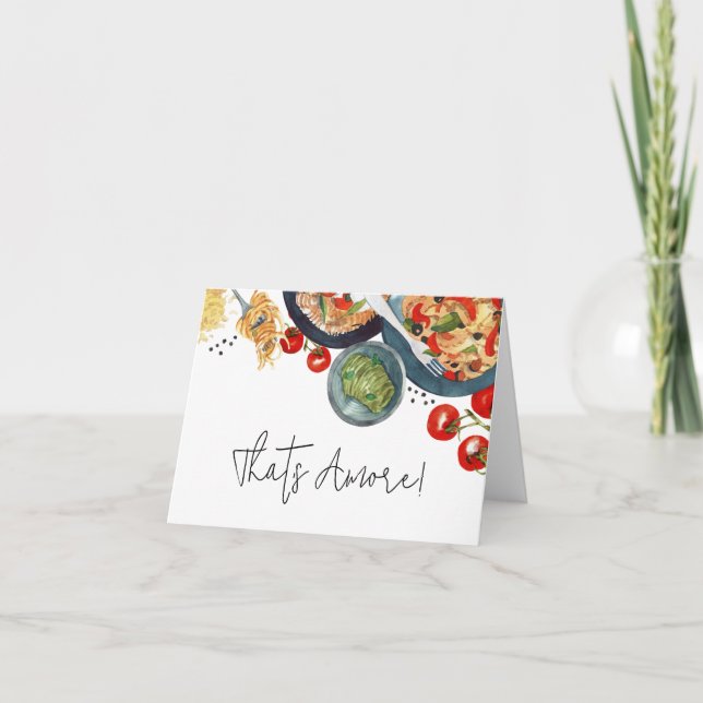Italienisches Essen in Aquarellfarben. Dankeskarte (Vorderseite)