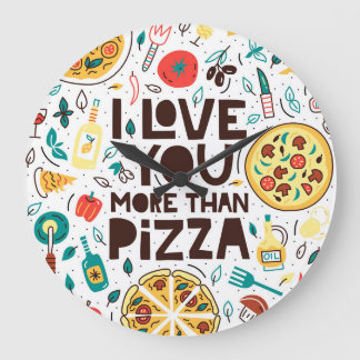 Italienisches Essen, Pizza Liebe Schrift. Große Wanduhr
