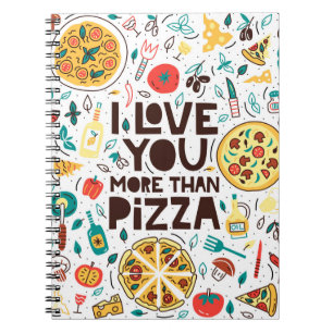 Italienisches Essen, Pizza Liebesbrief-Schriftzug. Notizblock