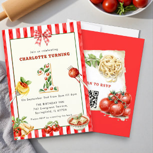 Italienisches Essen Rote Streifen-Spaghetti Erster Einladung
