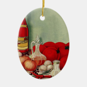 Italienisches Essen Tomaten Zwiebeln Paprika Ketch Keramik Ornament